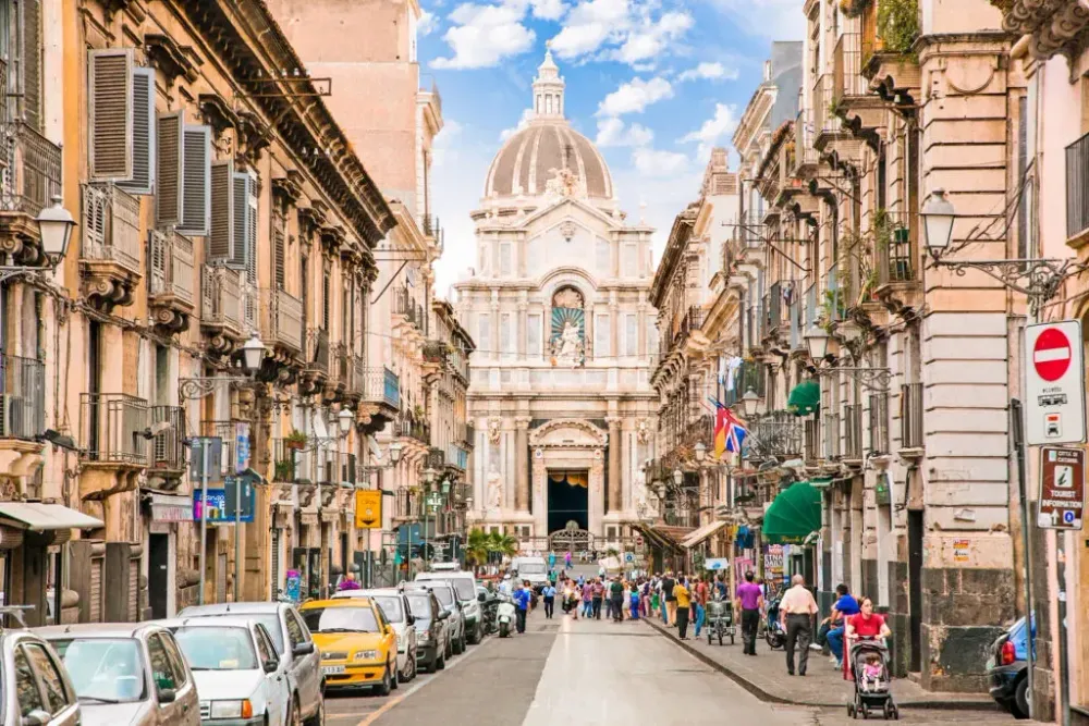 View of a street in Catania, Italy on a sunny day